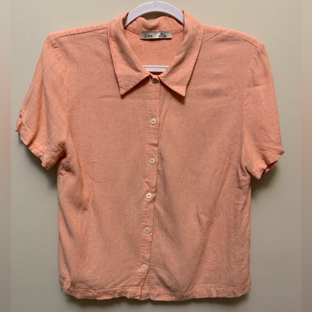 Dex Peach Coral Linen Blend Button Front Shirt - Picture 2 of 5